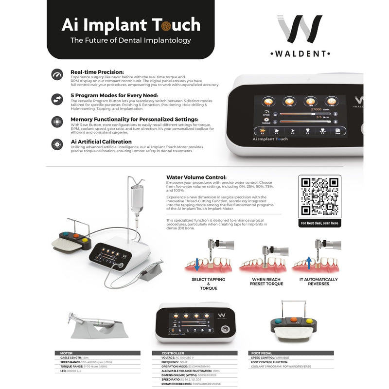 Waldent Ai Implant Touch Implant Motor With 2 Fiberoptic Implant Handpiece