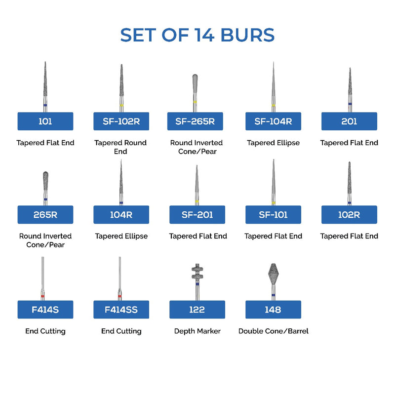 Waldent Crown & Bridge Tooth Preparation Diamond Bur Kit (Set of 14)